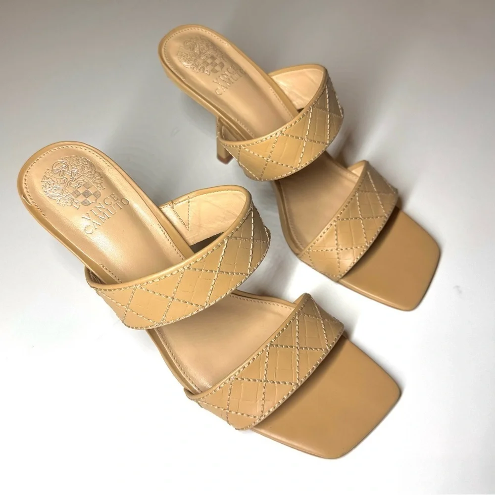 Vince Camuto Women’s Cherzel Slip On Squared Open Toe Heeled Sandal Size- 10
